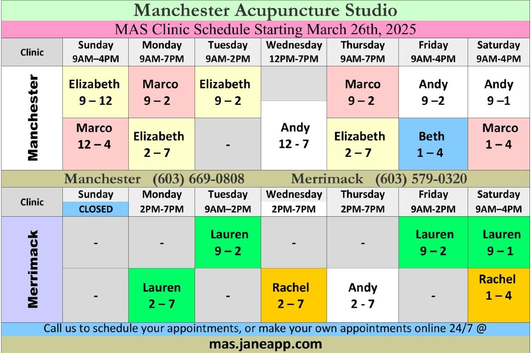 Clinic Schedule Starting Mar 26 2025